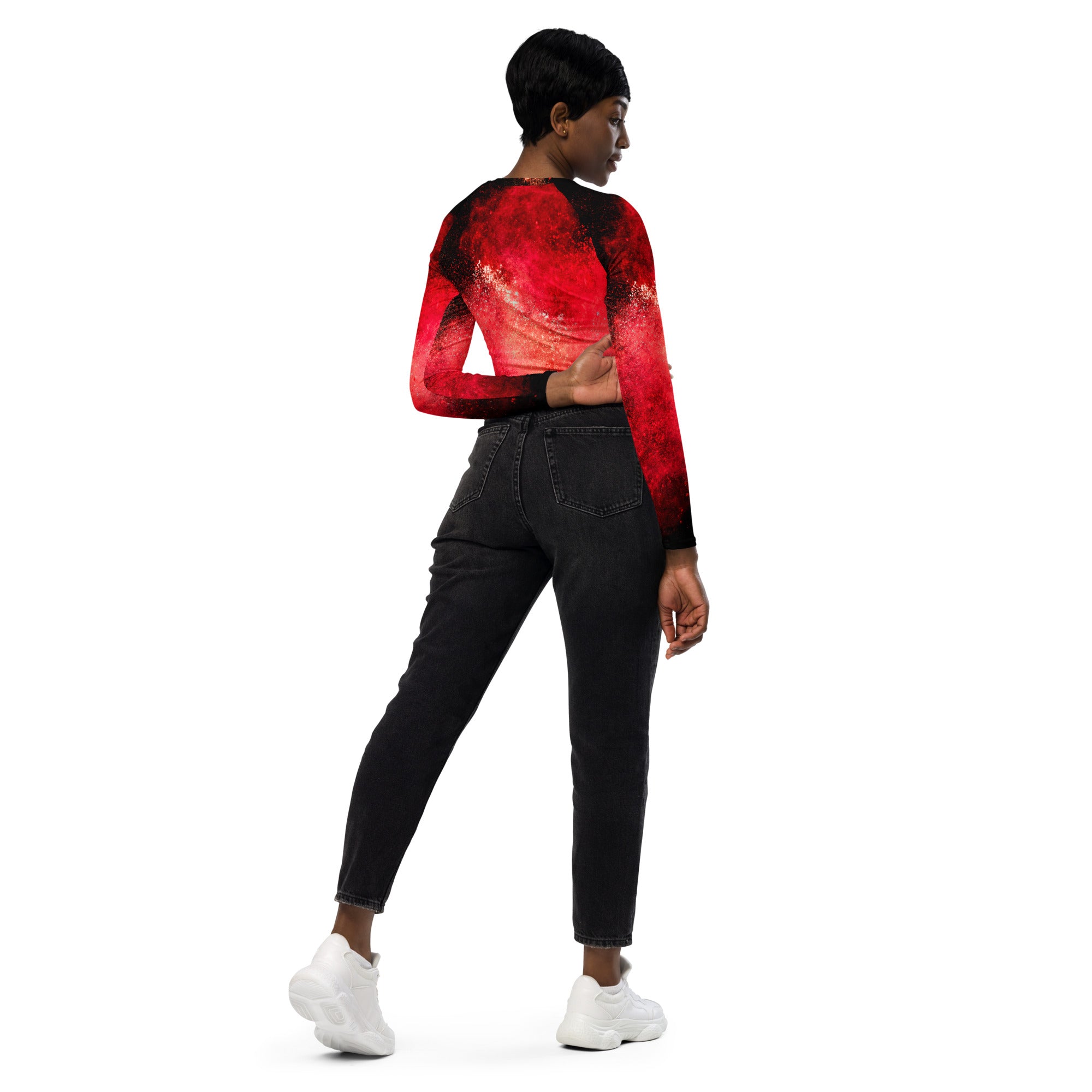Christmas Party Cropped Top. Long Sleeved Christmas Colors Streetwear or Activewear. WickedYo.